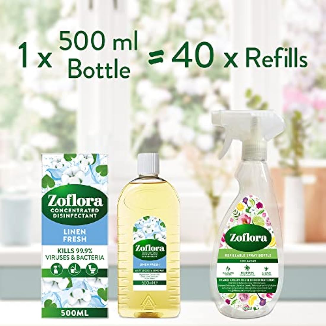 Zoflora Linen Fresh Concentrated Multipurpose Disinfectant Liquid, 6 x 500 ml (3 L), Antibacterial & Multi-Surface, Pet Safe Disinfectant, Kills 99.9% Of Bacteria & Viruses