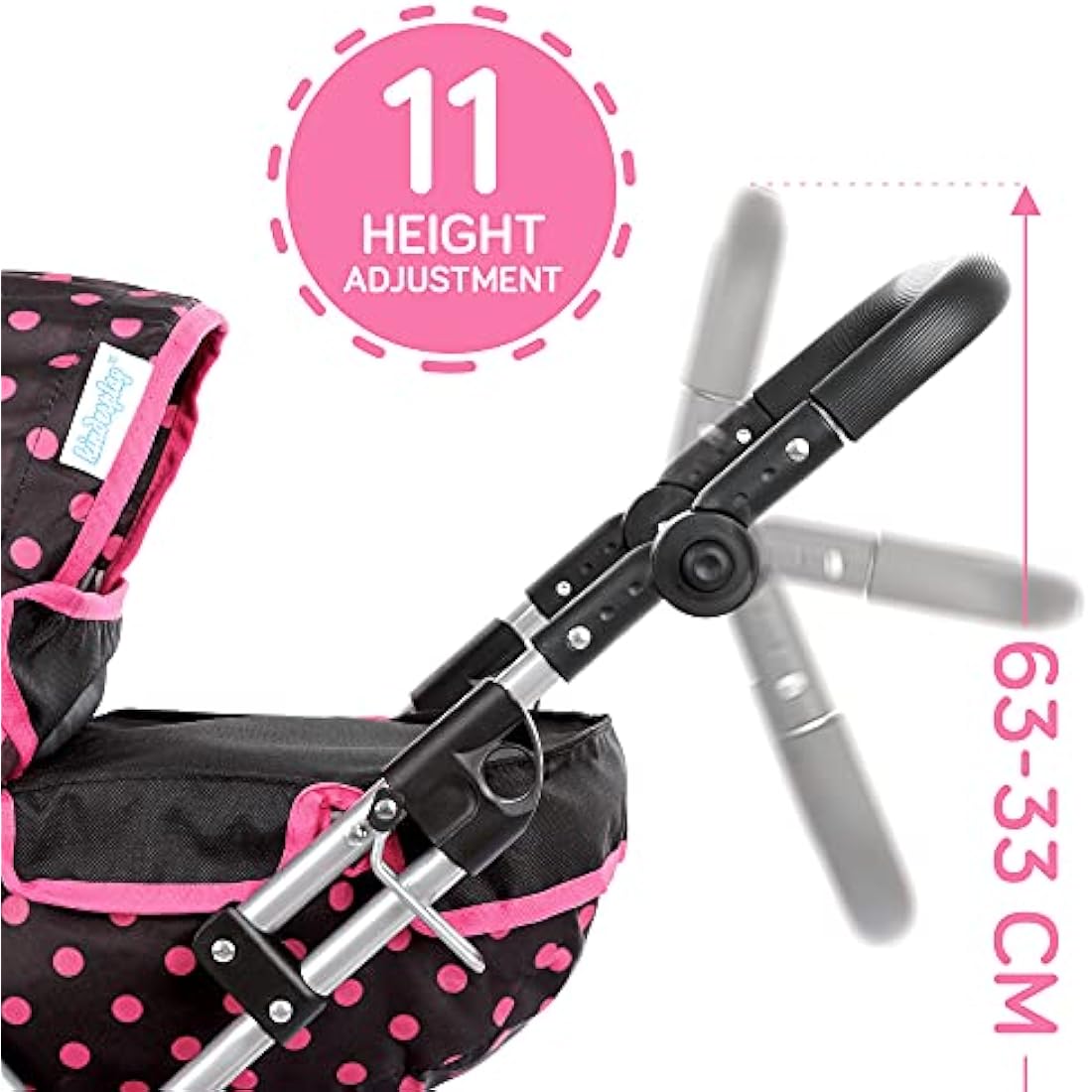 Kinderplay Dolls Pram | Toy Pram | Baby Doll Pram - Toy Pushchair | Dolls Buggy | Dolls Pushchair | Doll Stroller with Adjustable Handle (33-63 cm), model KP0262G