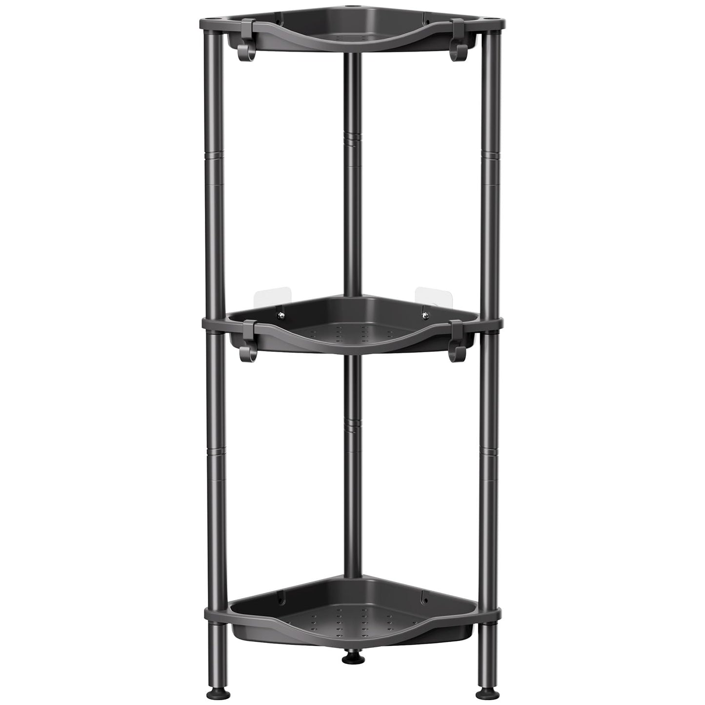 Lifewit 3 Tier Floor Standing Shower Caddy Corner, Plastic Metal Splicing Rustproof Corner Stand for Bathroom, Kitchen with 4 Hooks, Shelf Storage