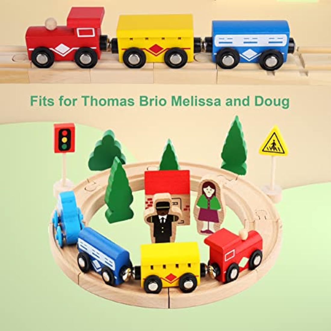 Thomas & Brio Compatible Wooden Train Set - 33 Piece Magnetic Railway with Wooden Rails for 3-6 Year Old Girls & Boys