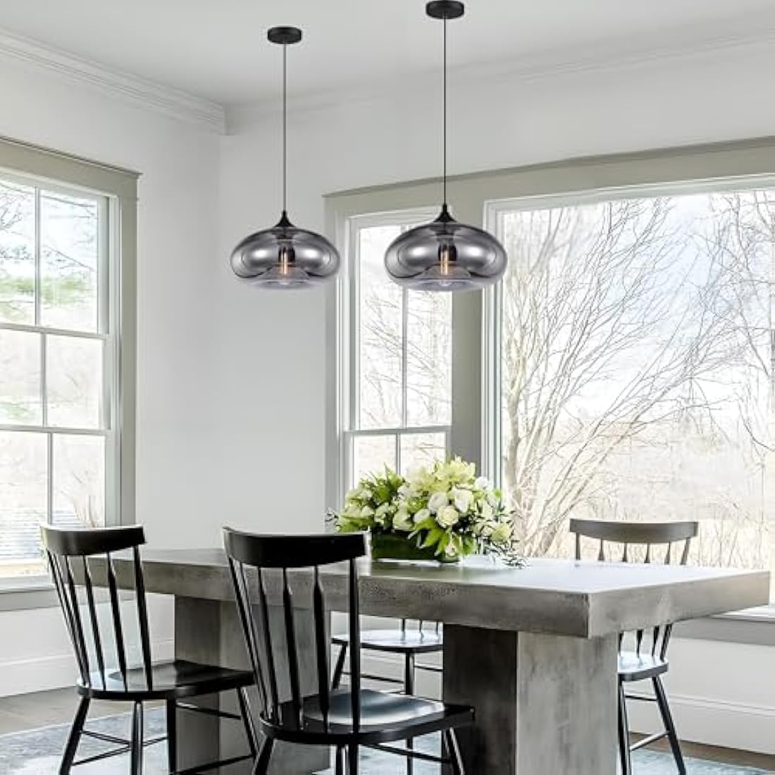 HJXDtech Pendant Light with 28cm Glass Lampsahde, Industrial Vintage Loft Bar E27 Ceiling Hanging Lamp for Kitchen, Dining &Living Room (Silver)
