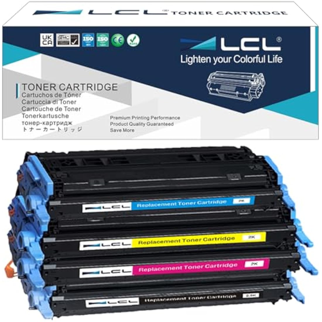 LCL Remanufactured Toner Cartridge 124A Q6000A Q6001A Q6002A Q6003A Replacement for HP LaserJet 2600n 2605d 2605dn 2605dn xi 2605dtn CM1015 CM1015mfp CM1017mfp CM1017 Color 2600n 2605d (4PK KCMY)