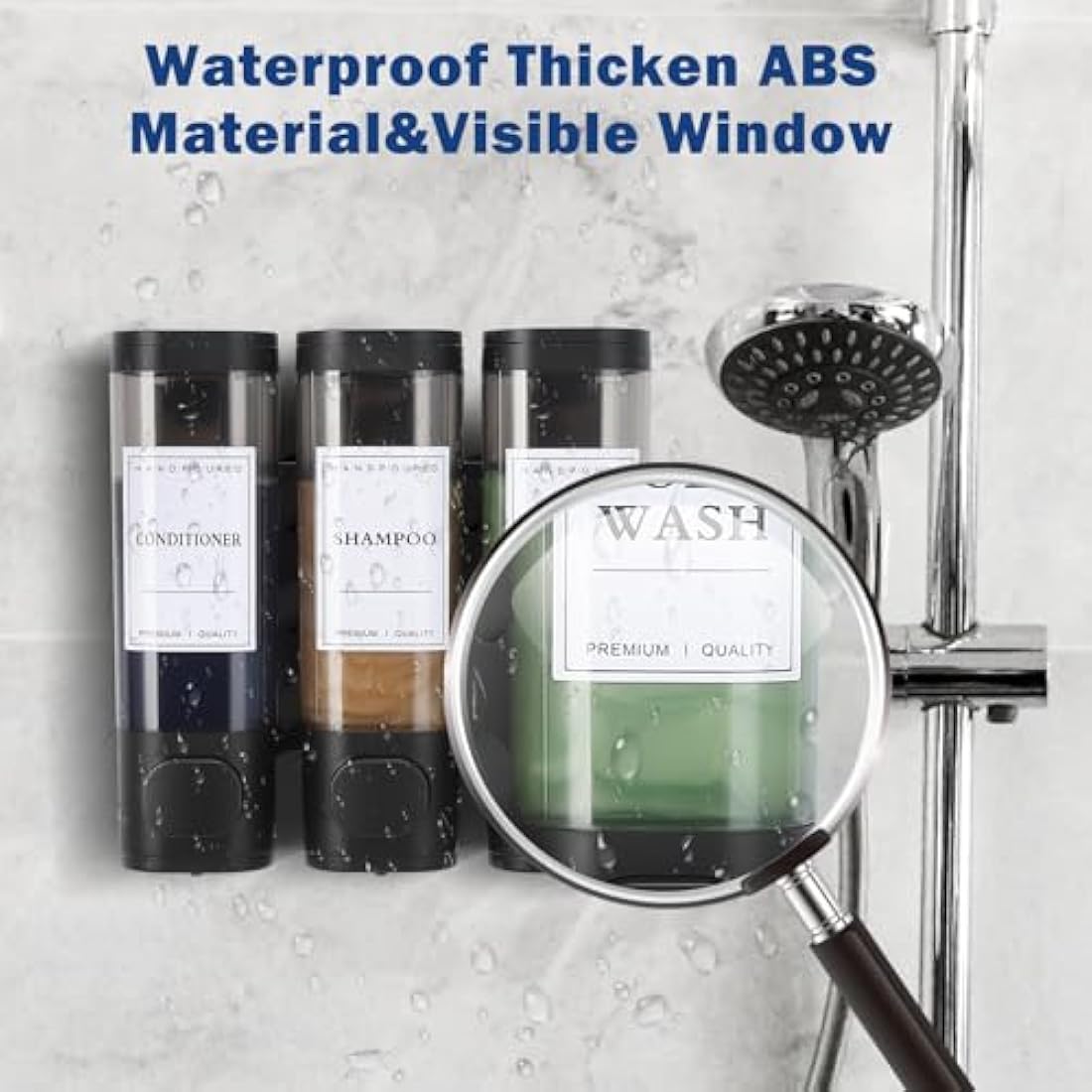 Shampoo and Conditioner Dispenser,Shower Dispenser 3 Chamber No Drill Shampoo Dispenser for Shower Wall Mounted Shower Soap Dispenser Body Wash for Bathroom Hotel Kitchen,3 * 300ML,Black