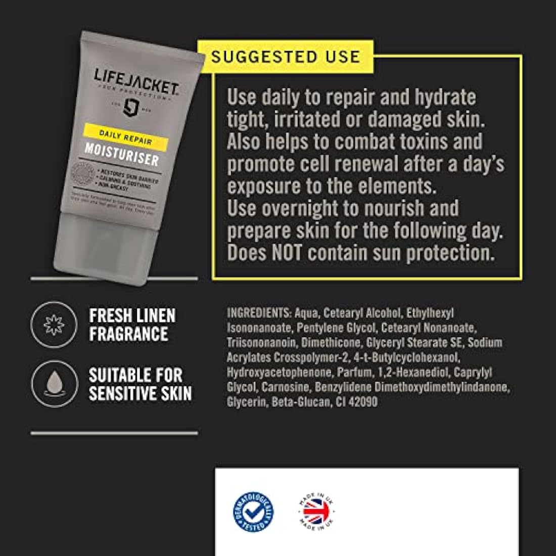 LifeJacket Moisturiser Set - Daily Protection Moisturiser SPF30 100ml + Daily Repair Overnight Hydration Face Cream 100ml Anti Ageing Moisturiser Gift Set Clinically Approved for Sensitive Skin