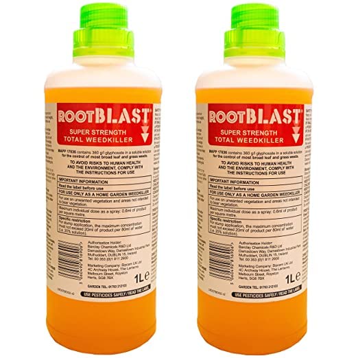 Rootblast Home & Garden Glyphosate Weedkiller | Commercial Strength Weed Killer | Treats up to 3332 sq.m | 2 x 1 Litre Bottle + Complimentary