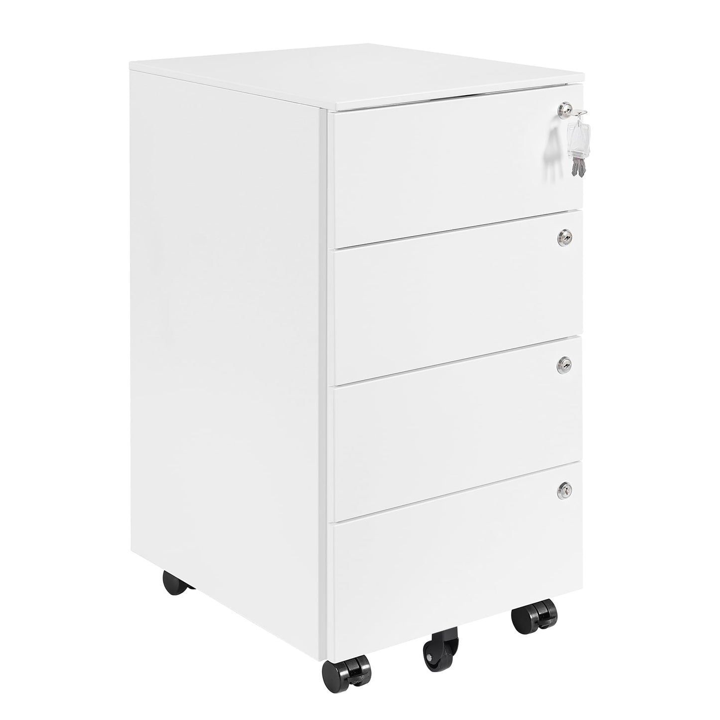 HOMSTEEL Mobile File Ccabinet, Filing Cabinet with 4 Lock, 4 Keys, 4 Drawers, Metal Cabinet, Pre-assembled, for Office, Home Office, White