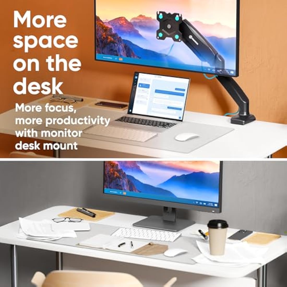 ONKRON Single Monitor Arm Desk Mount for 13-32 Inch Screen up to 8 kg, Gas Spring Monitor Stand for Desk with VESA 75x75 - VESA 100x100 - Screen Mount Desk Full Motion Black, G80-B