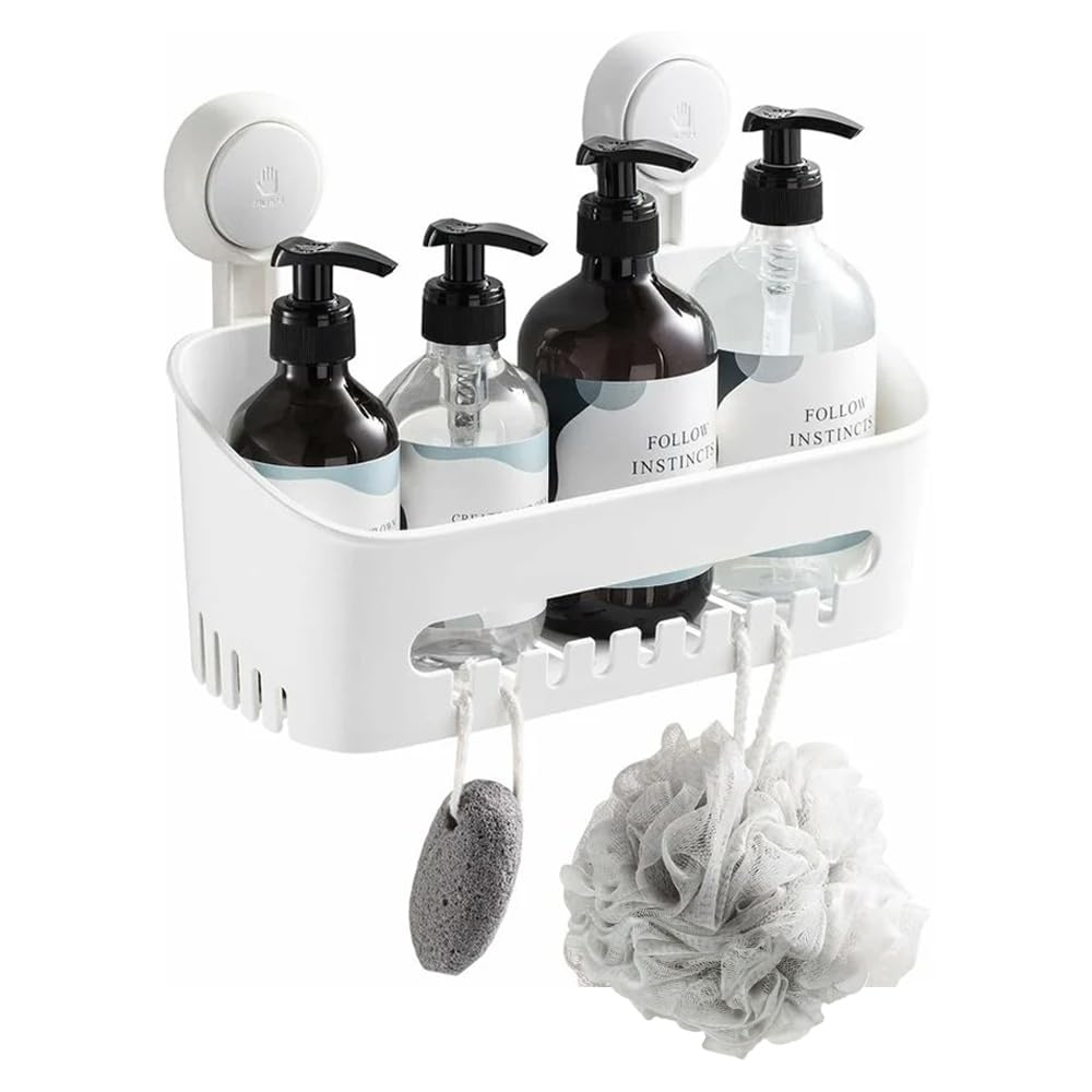 Zuvo No-Drill Shower Caddy with Suction Cups - Adhesive-Free Bathroom Shelf for Shampoo, Soap, Toiletries?Space-Saving Organiser (White)