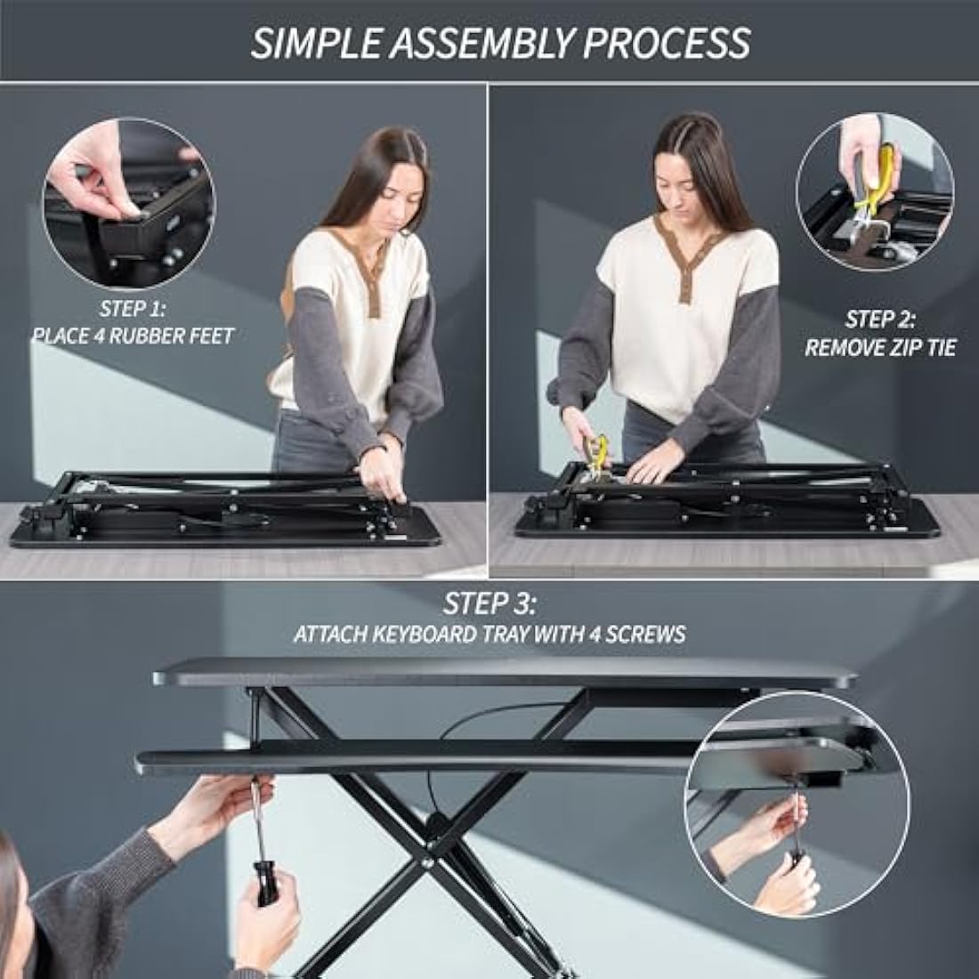 VIVO 81 cm Desk Converter, K Series, Height Adjustable Sit to Stand Riser, Dual Monitor and Laptop Workstation with Wide Keyboard Tray, Gray Top, Black Frame, DESK-V000KG