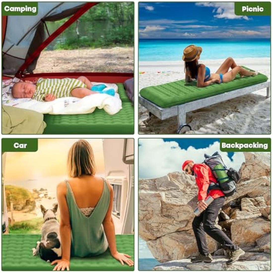 MAMBAKOTR Camping Air Bed 12-15CM Extra Thick, Reinforced Support Structure with Built-in Foot Pump and Pillow Portable Camping Sleeping Mat Air Mattress for Tent Backpacking Hiking Travel