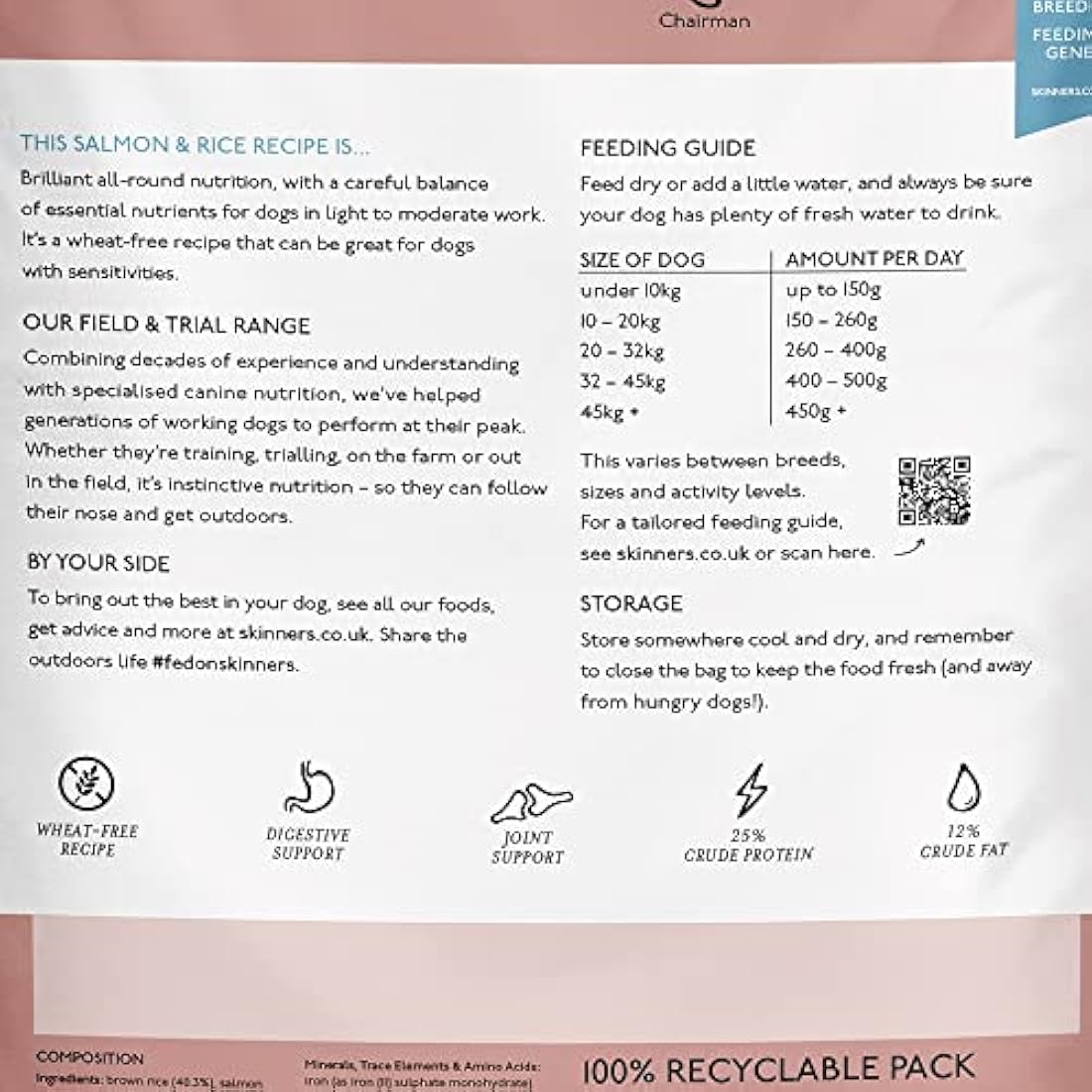 Skinners Field & Trial Salmon & Rice 15kg , Complete Dry Adult Working Dog Food, Gentle Digestion, Glossy Coat