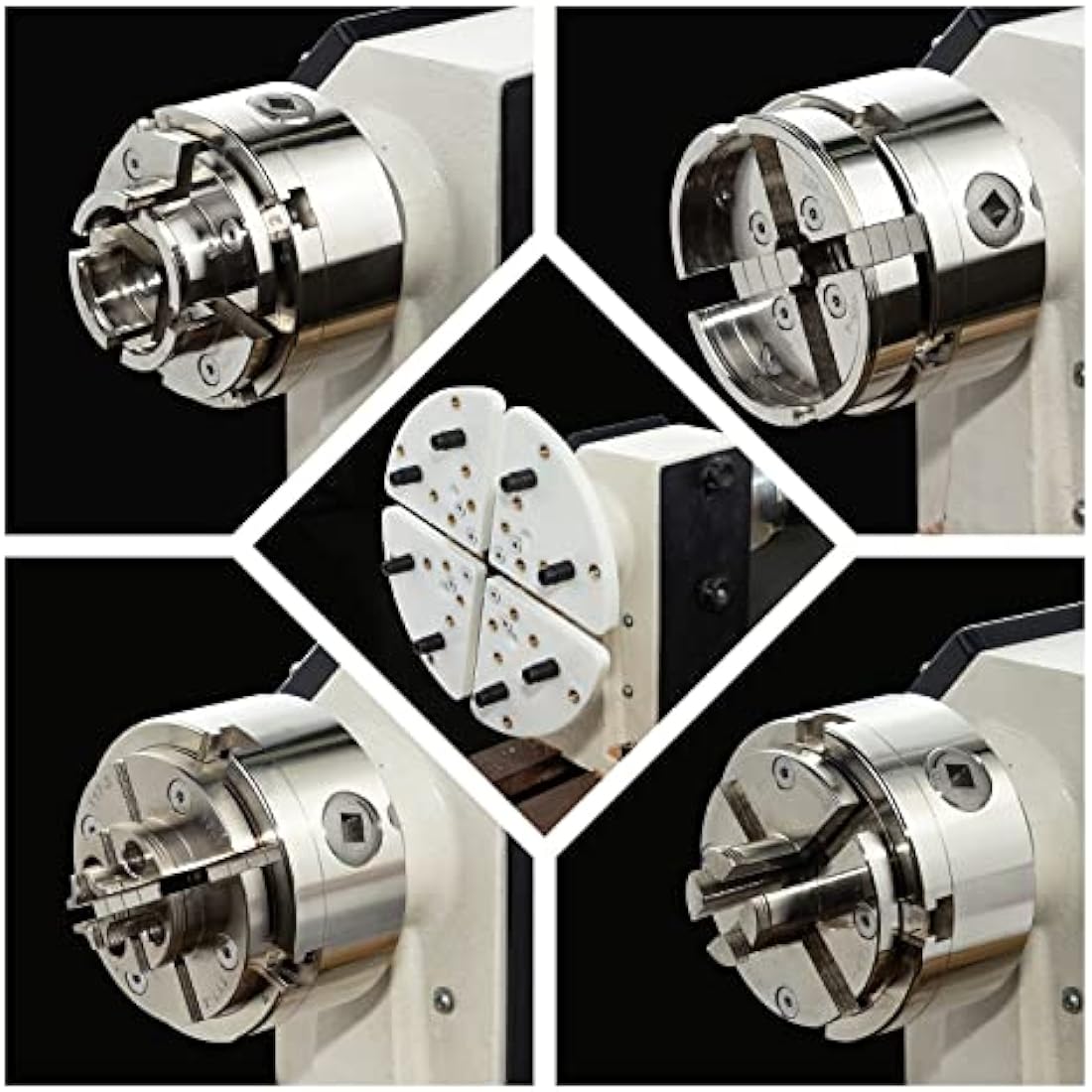 DEEFIINE 4 Inch Wood Lathe Chuck Set 1" X 8 tpi Thread, Nickel Plated Self Centering 4 Jaw Wood Turning Chuck Set(5PCS Jaws)