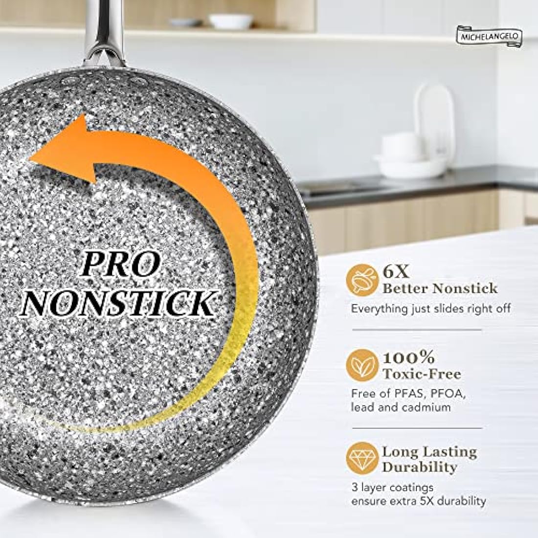 MICHELANGELO Frying Pan with Lid 28cm, Non Stick Fry Pan, Granite Frying Pans with Stone-Derived Coating, Stone Skillet for Induction, Oven Safe