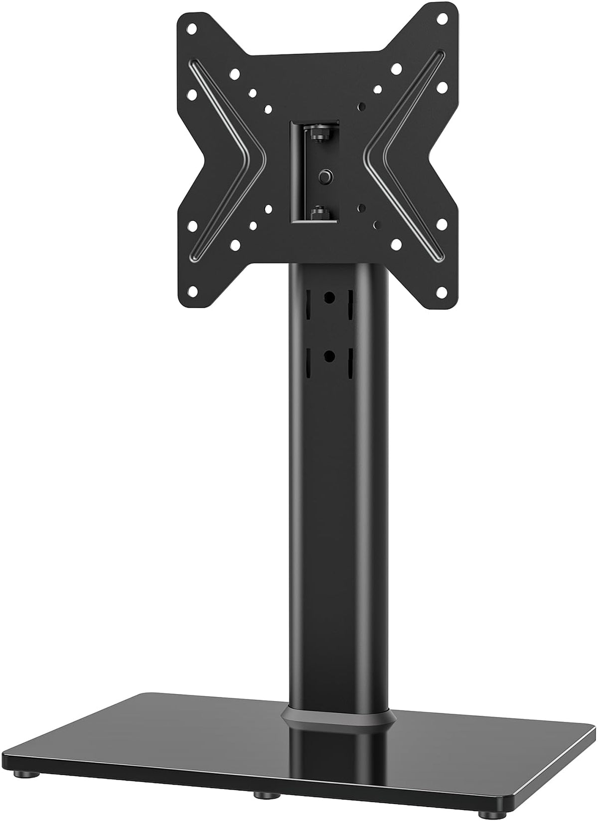 Universal Swivel TV Stand/Base Table Top TV Stand for 19 to 43 inch TVs, VESA TV stand, 4 Level Height Adjustable, Heavy Duty Tempered Glass Base,