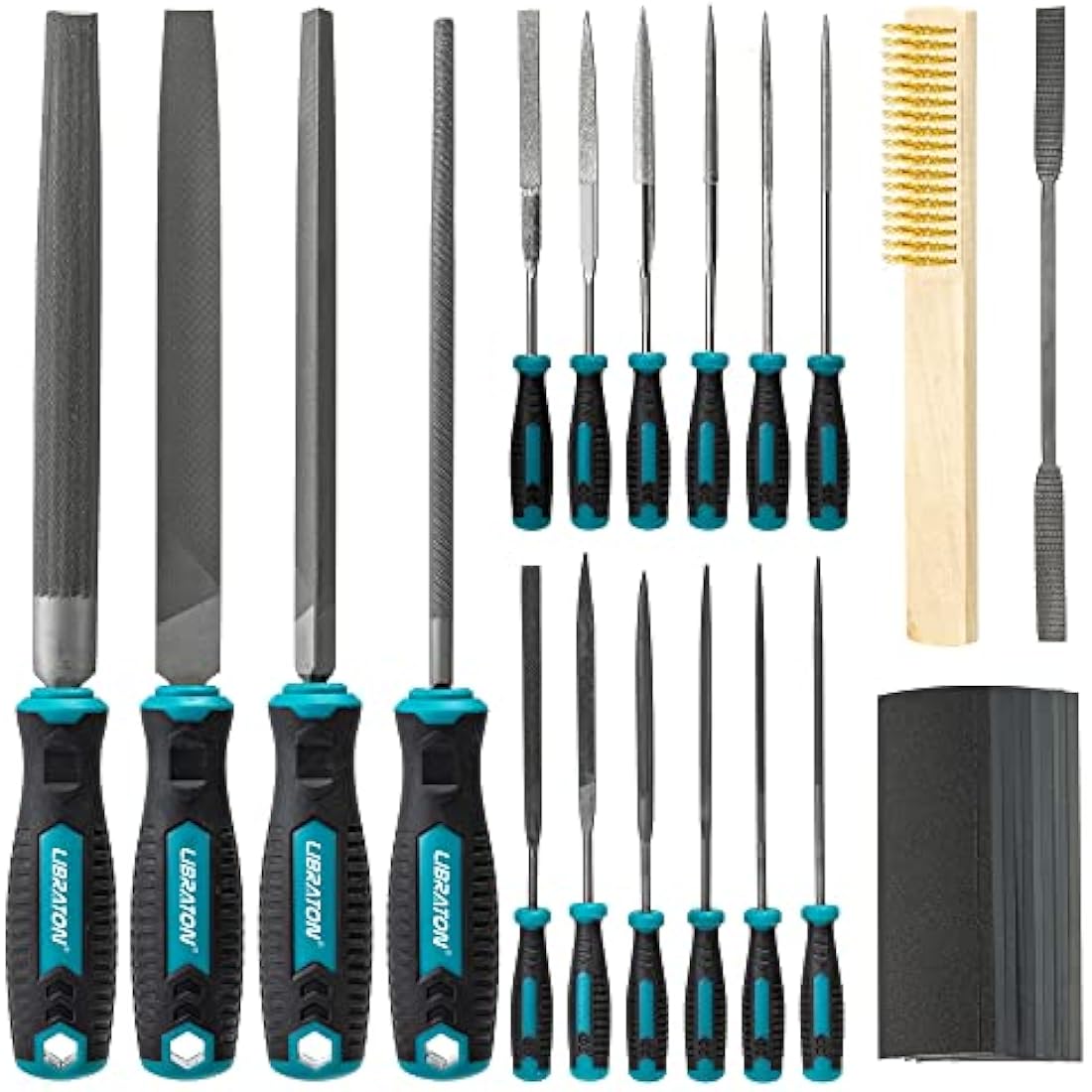 Libraton Metal File Set, Metal Files 31PCs, Metal Files for Steel, 12 Needle Files with Case, Riffler File, 12 Sandpapers, Steel Brush, File Sets for Wood and Metal, for Metalworking & Woodworking