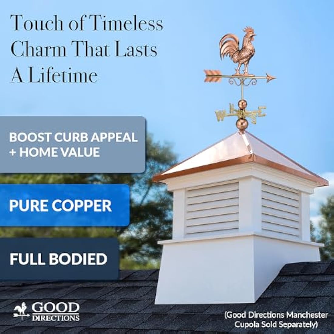 Good Directions 1975P Bantam Rooster Weathervane, Pure Copper