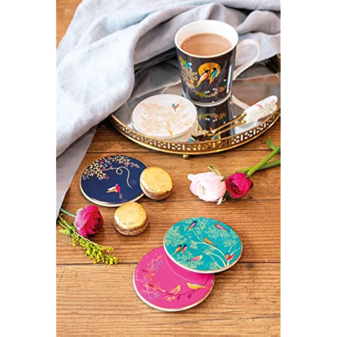 Sara Miller London Set of 4 Ceramic Coasters Gift Boxed, 10cm