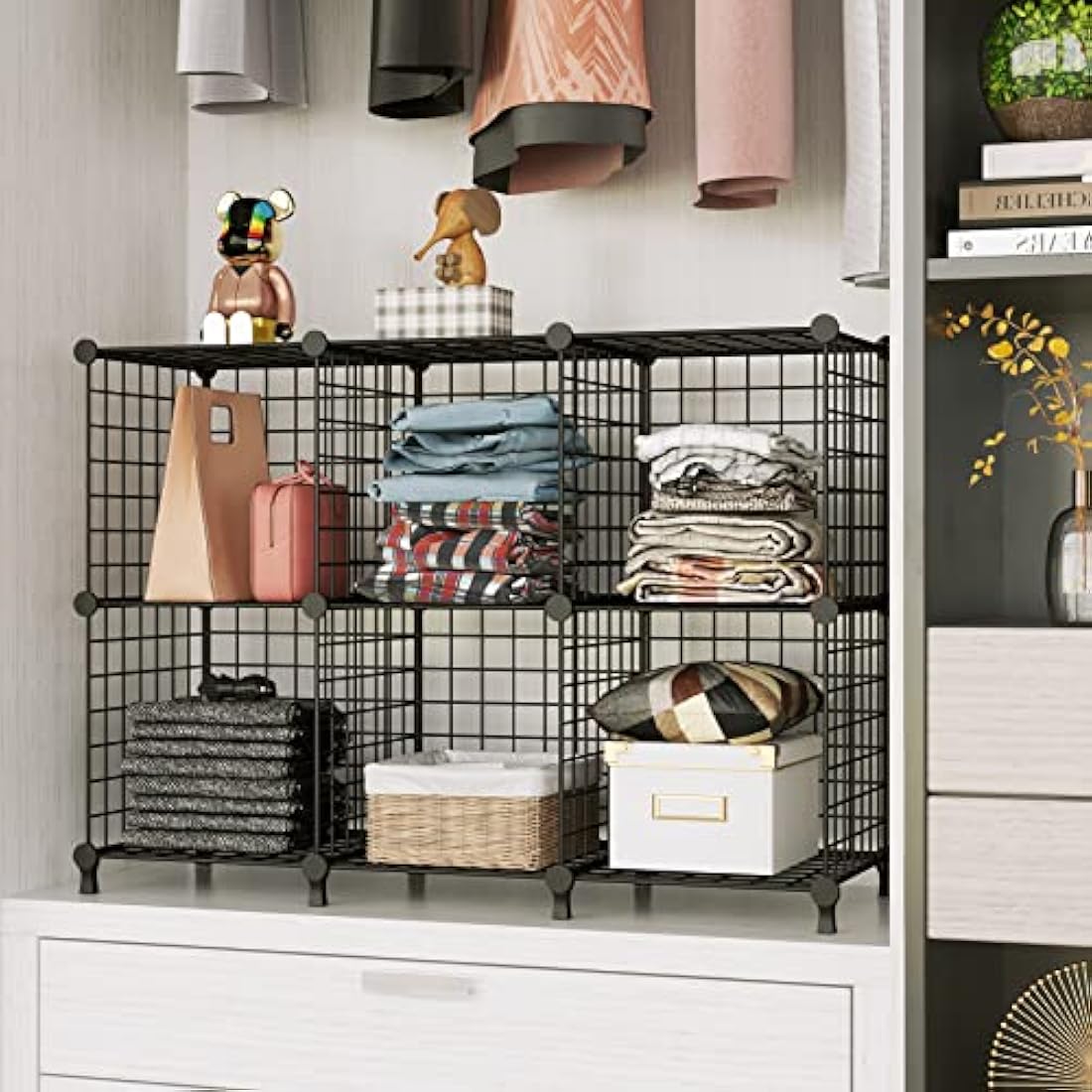 AWTATOS Cube Storage Unit, 6 Cube Wire Storage Shelves, Multifunctional DIY bookcases and Shelving Units Perfect for Office/Livingroom/kitchen/Bathroom, Black USCIH06BE