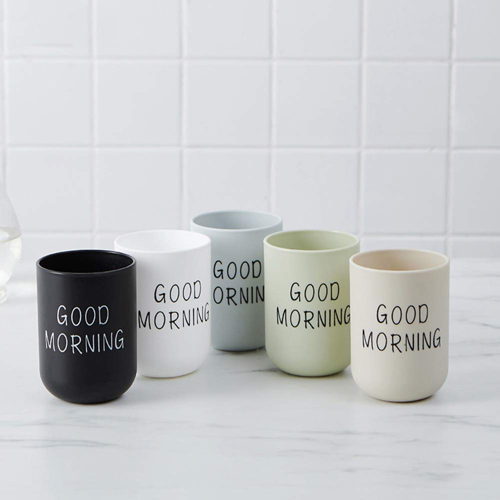 ALEOHALTER Toothbrush Holder, Good Morning Cup Toothbrush Cup, Home Travel Bathroom Washing Toothpaste Holder Plastic Tumbler Cup(White)