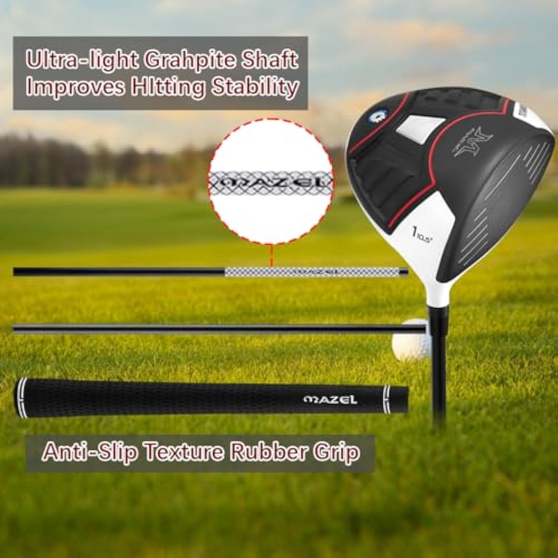 MAZEL Titanium Golf Driver for Men Graphite Shaft 45 Inch Flex Regular/Stiff, 460CC Driver Golf Clubs Right-Handed, Headcover Included