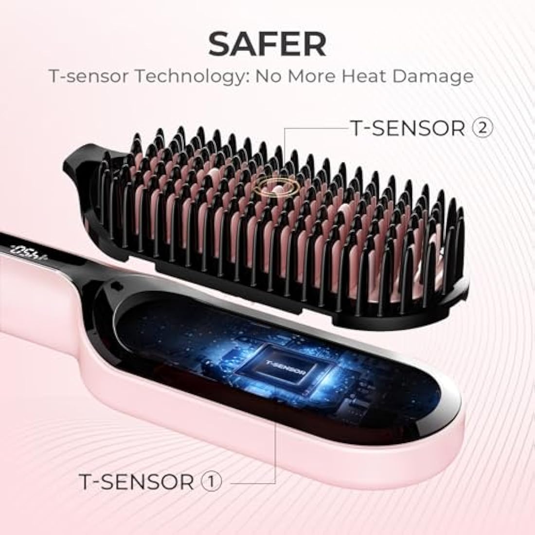 TYMO Ionic Plus Hair Straightener Brush UK, Upgraded Straightening Brush with Dense Bristles for Thick Hair, 16 Temps (80℃~230℃) LED Display, 10 Million ions, Dual Voltage, Hot Brush for Women (Pink)