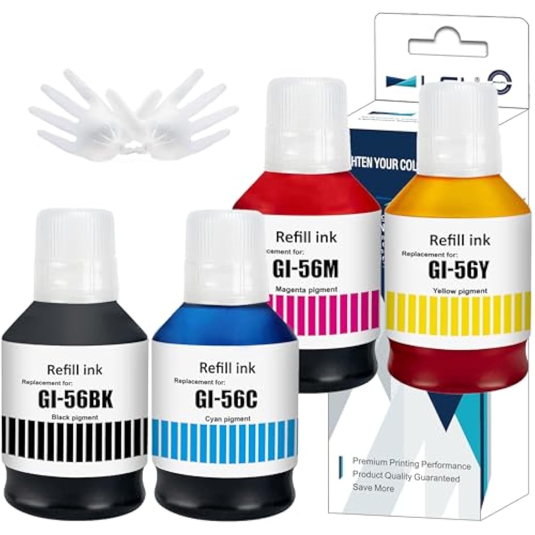 LCL Compatible Ink Bottle GI-56 GI-56BK GI-56C GI-56M GI-56Y Replacement for Canon MAXIFY GX7050 GX6050 GX5050 GX4050 GX3050 Printers (4PK Black 170ml, CMY 135ml)