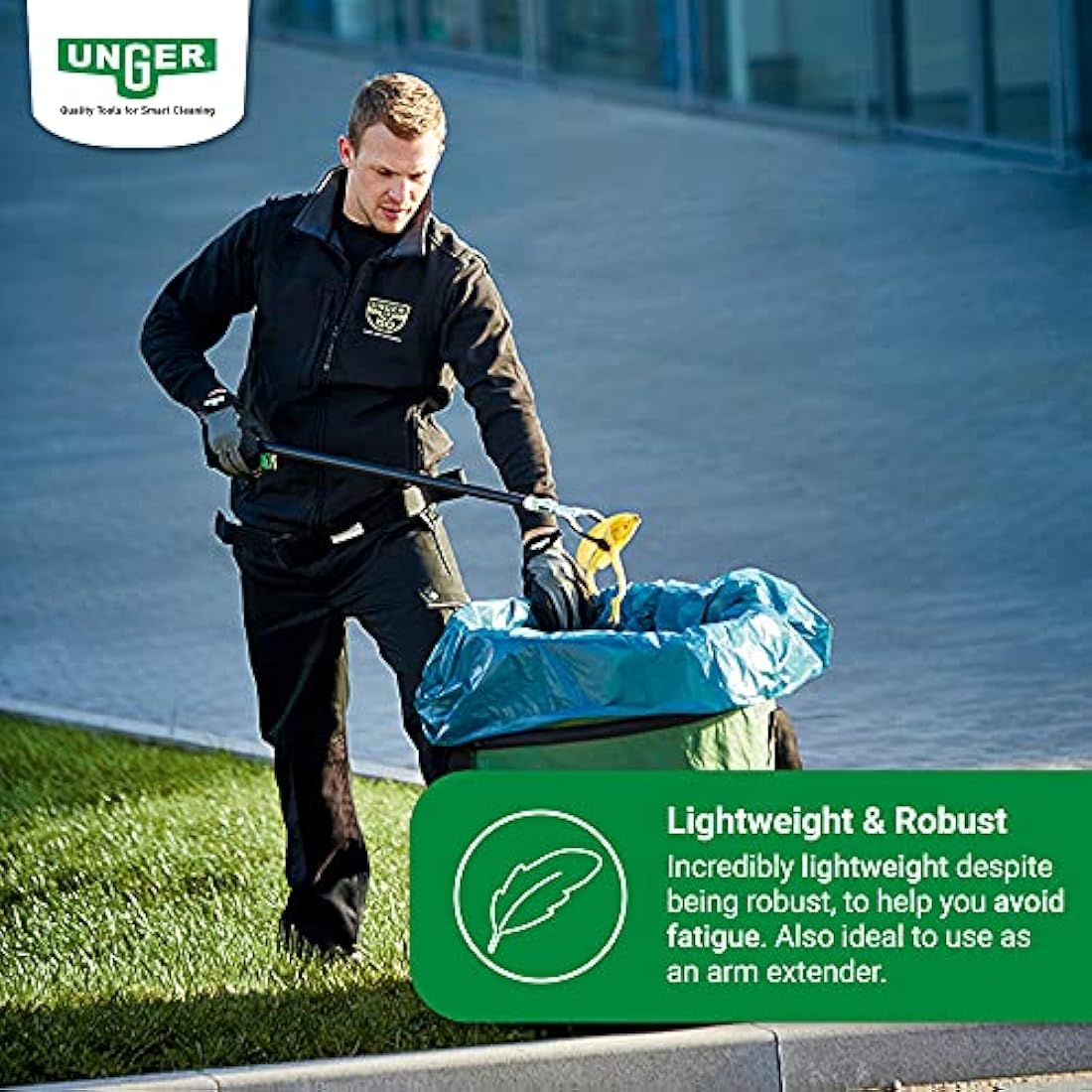 UNGER NiftyNabber PRO Litter Picker - Trash Rubbish Picker Grabber HEAVY DUTY 52cm /38'' - Multi-Purpose Reacher Grabber Stick - Steel Claw with Rubber Grip