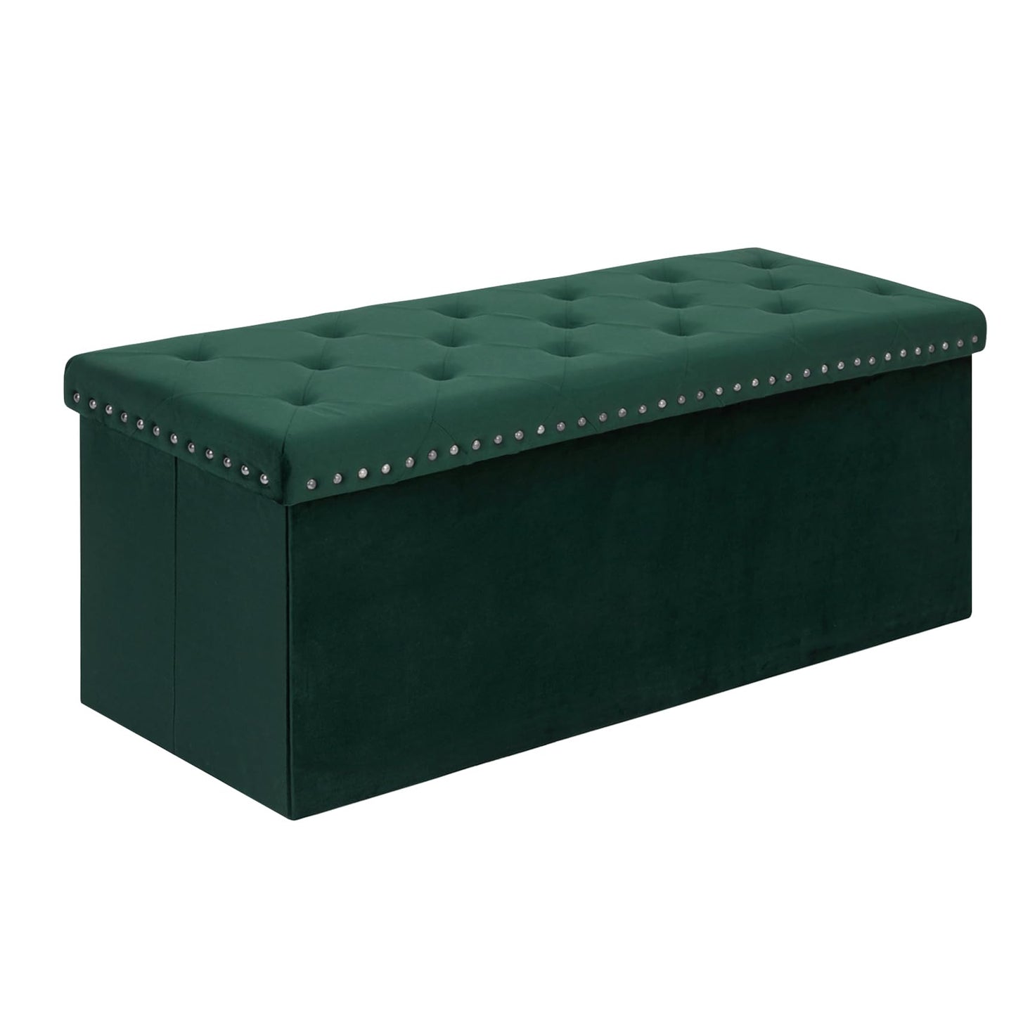 Bonlife Folding Ottoman Bench Seat with Storage,Extra Large End of Bed Storage with Lids,Velvet Footstool for Living Room,Dark Green,110x40x40cm