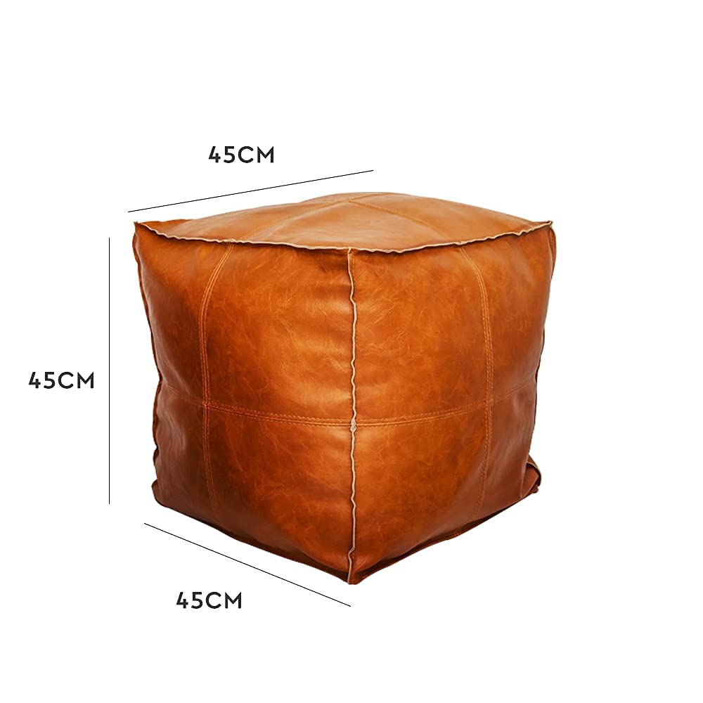 Louis Donne Unstuffed Square Faux Leather PU Pouffe - Supersoft Handmade Faux Moroccan Decor