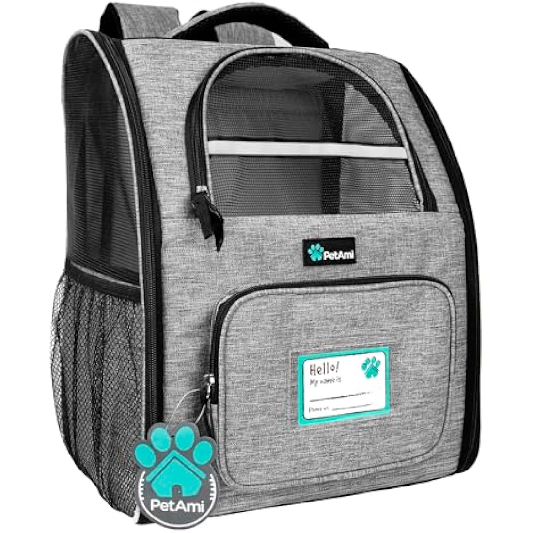 PetAmi Deluxe Pet Carrier Backpack for Small Cats and Dogs, Puppies | Ventilated Design, Two-Sided Entry, Safety Features and Cushion Back Support | for Travel, Hiking, Outdoor Use (Heather Gray)