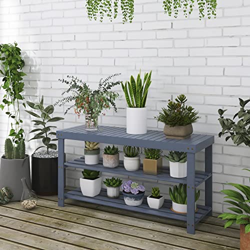 SMIBUY Bamboo Shoe Rack Bench, 3-Tier Shoe Organizer Storage Shelf for Entryway Hallway Bathroom Living Room (Grey)