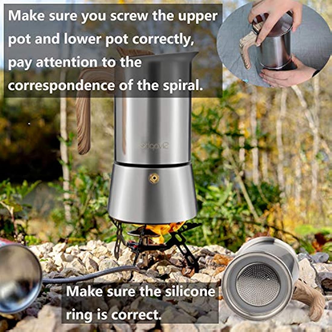 Sivaphe Moka Pot Espresso Maker, Stovetop Coffee Makers, Induction Hob Stainless Steel 6 Italian Cup 300ml 1-2 Mug