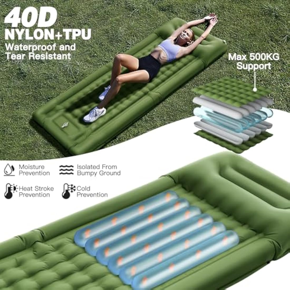 NexusNurture Camping Mat, 12CM Thicken Self Inflating Camping Mat with Built-in Pump & Pillow, Ultralight Mattress Sleeping Mat, Waterproof Camping Bed for Backpacking, Hiking, Camping and Beach