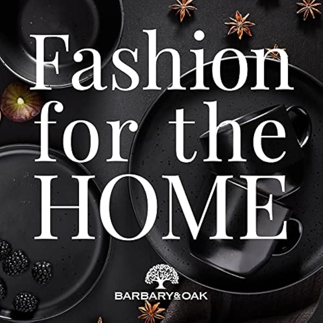 Barbary & Oak BO867005BLK Luna 16 Piece Dinnerware Set, Stoneware, Matte Black with Gloss Speckle