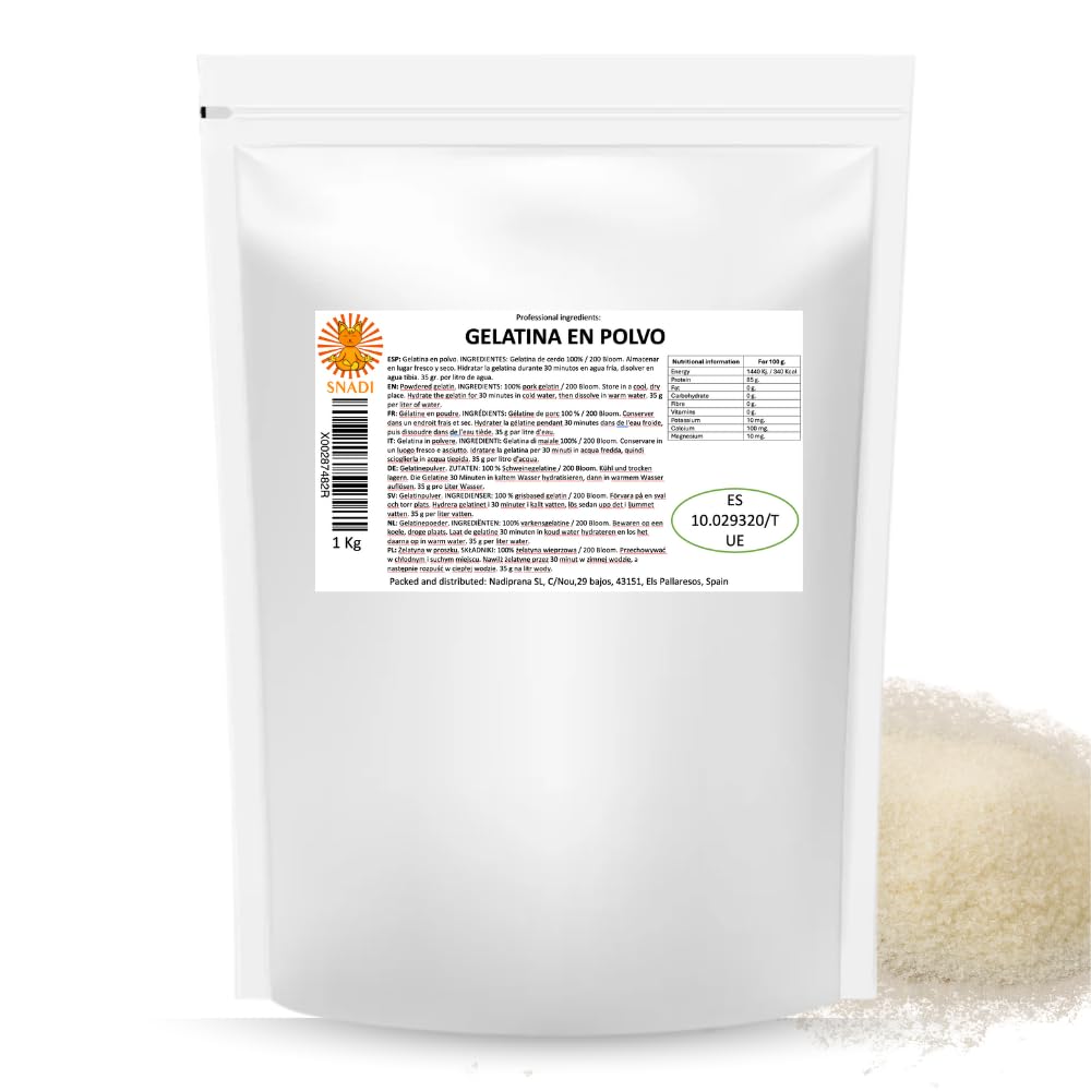 Snadi Gelatin Powder | 1kg | Unflavored, 100% Pure and Professional Quality | Perfect for Baking, Desserts, Gels, Sauces and Savoury Preparations |