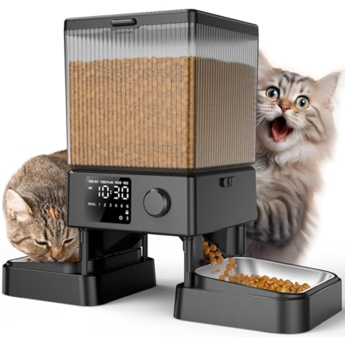 oneisall 5L Automatic Cat Feeder with Timer for 2 Cats, Knob Model Automatic Feeders for Cats Dogs, Dry Food Cat Food Dispenser Auto 10s Voice Recordings