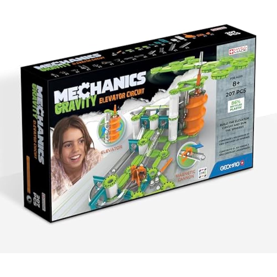 Geomag - Mechanics Gravity Elevator Circuit - Educational and Creative Game for Children - Magnetic Building Blocks, Circuit with Magnetic Blocks, Recycled Plastic - Set of 207 Pieces