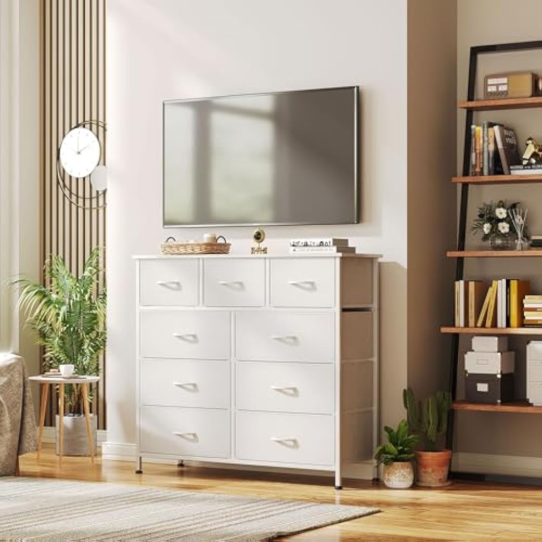 CAIYUN Chest of Drawers,Dresser for Bedroom with 9 Drawers,Fabric Dresser with Wood Top and Large Storage Space, Easy to Assemble, for Bedroom, Living room, White