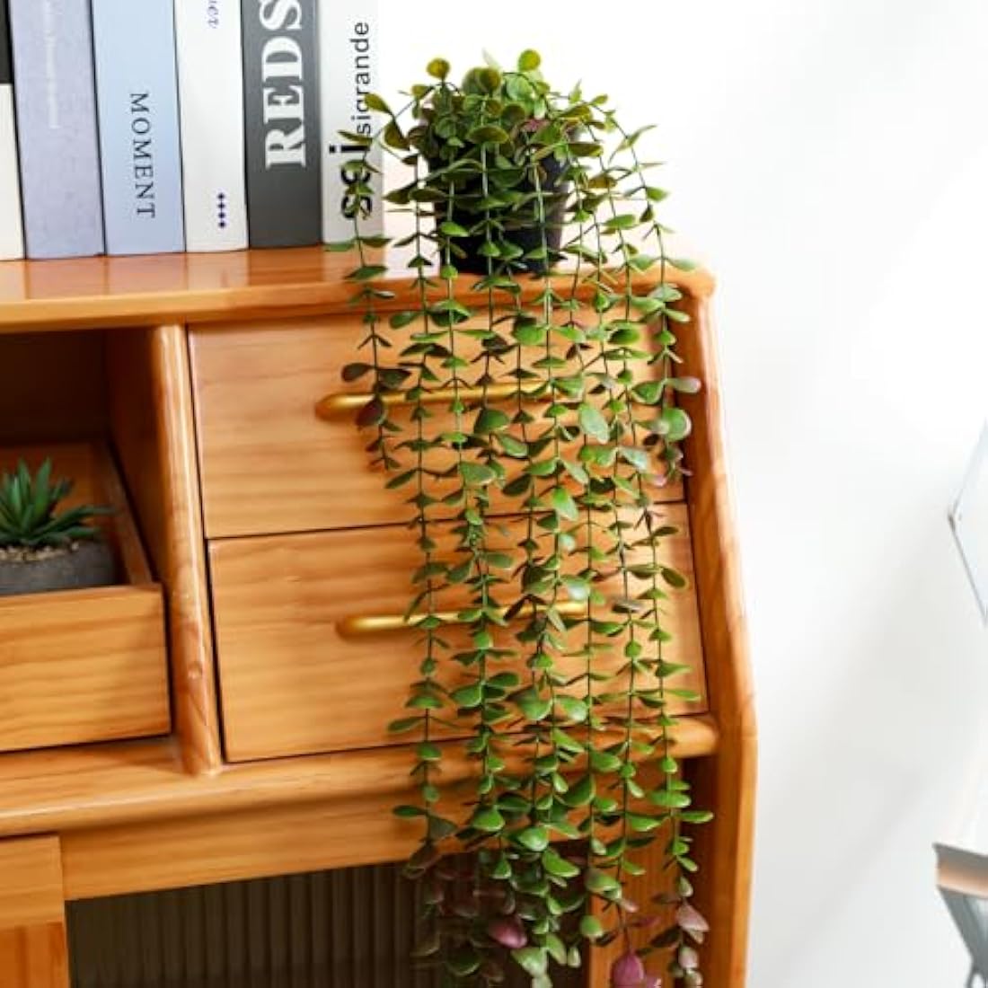 Veryhome 2Pack Artificial Hanging Plants in Potted Eucalyptus Fake Vines Faux Greenery Fake Plants Artificial Eucalyptus Vine in Pot for Wall Room Indoor Outdoor Decoration(Green)
