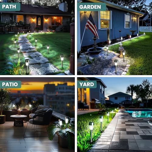 GIGALUMI Solar Lights Outdoor Garden Waterproof,24 Pack,Stainless Steel LED Solar Garden Lights for Patio, Lawn, Yard and Landscape Decor, Cold White