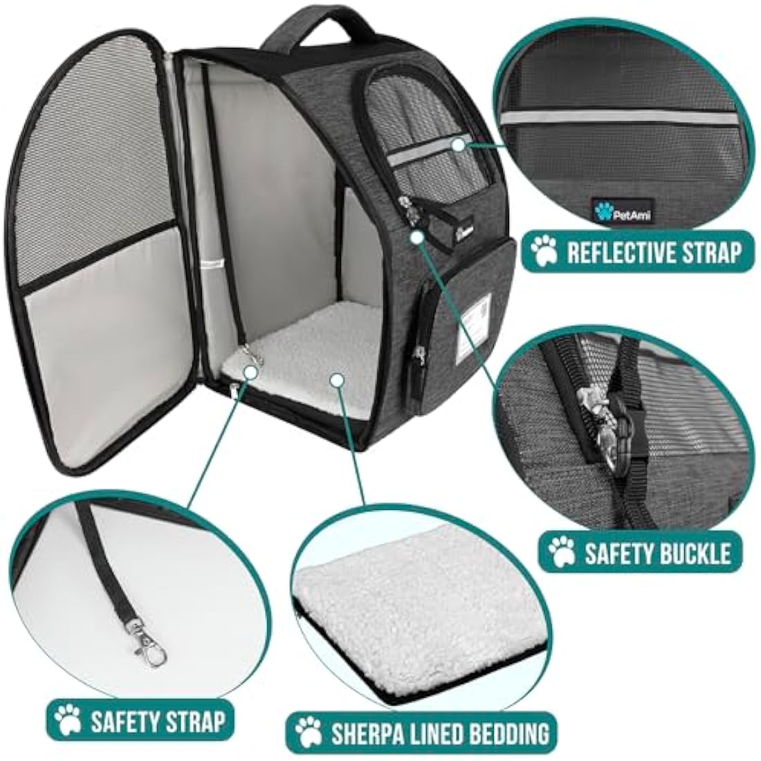 PetAmi Dog Backpack Carrier for Small Large Cat, Pet, Puppies, Ventilated Pet Hiking Backpack Travel Bag, Airline Approved Cat Backpack Carrier, Safety Back Support, Camping Biking Dog Bag, Charcoal