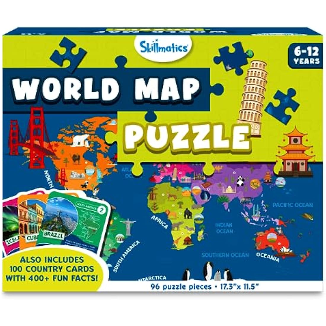 Skillmatics World Map Puzzle - 96 Piece Jigsaw Puzzle, Educational Toy, Geography for Kids, 400+ Facts, Gifts for Boys & Girls Ages 6 to 12