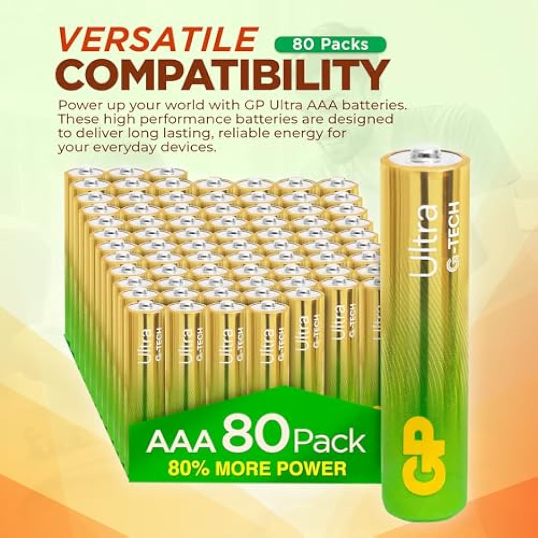 Ultra Alkaline Triple A Batteries, Long Lasting Power for High-Performance Devices - Ideal for Radio, Camera, Alarm - Industrial Use, Anti-Leakage, 10-Year Shelf Life - 80 Pack by GP AAA Batteries