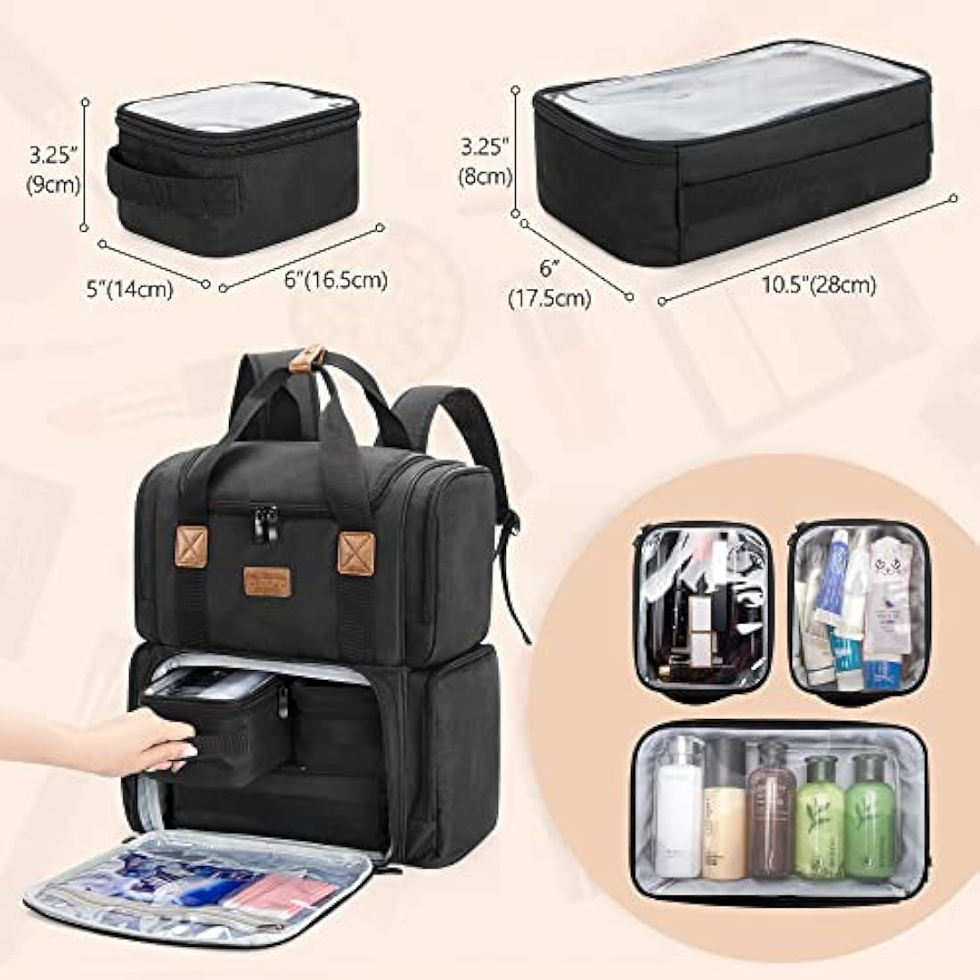 BAFASO Makeup Backpack with 3 Inner Removable Pouches, Travel Makeup Bag with Multiple Pockets, Black