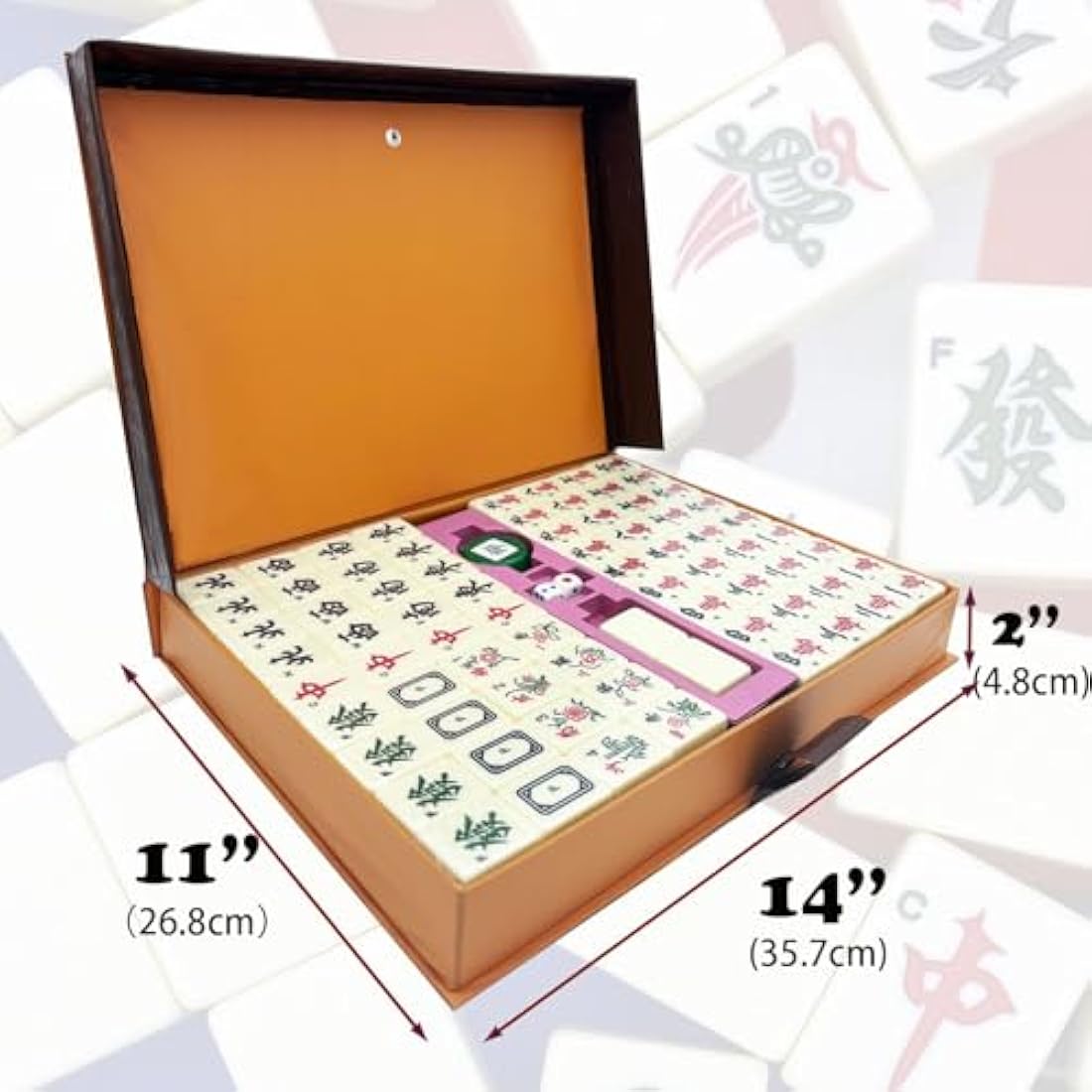LANYOTA Mahjong Set, Chinese Mahjong Game Set with Carrying Travel Case,36x27mm,Large 144+2 Tiles with Arabic Numerals, 2 Dice and a Wind Indicator(Green)