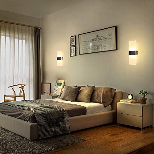 Glighone 2Pcs LED Wall Light Indoor Wall Wash Lights LED Wall Sconce Modern Wall Lamp Black Acrylic Lighting for Living Room Bedroom Hallway Dining
