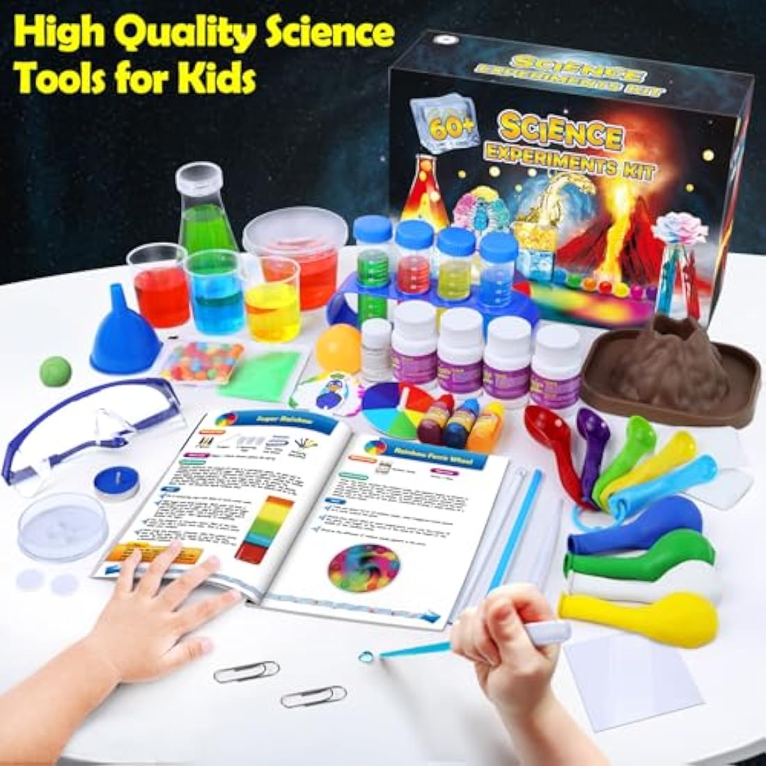UNGLINGA 60+ Science Experiments Kits for Kids, Boys Girls Toys Gifts Science Lab Activities Educational Project with Chemistry Set, Erupting Volcano