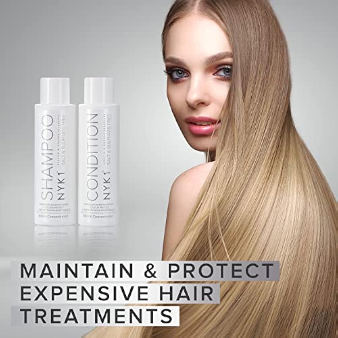 NYK1 Sulphate Free Hair Shampoo And Conditioner Set (500ml x2) Sulfate Free Shampoo And Conditioner Sets for Extensions, Colour and Keratin Treatment - Gentle Cleansing and Prevents Breakage
