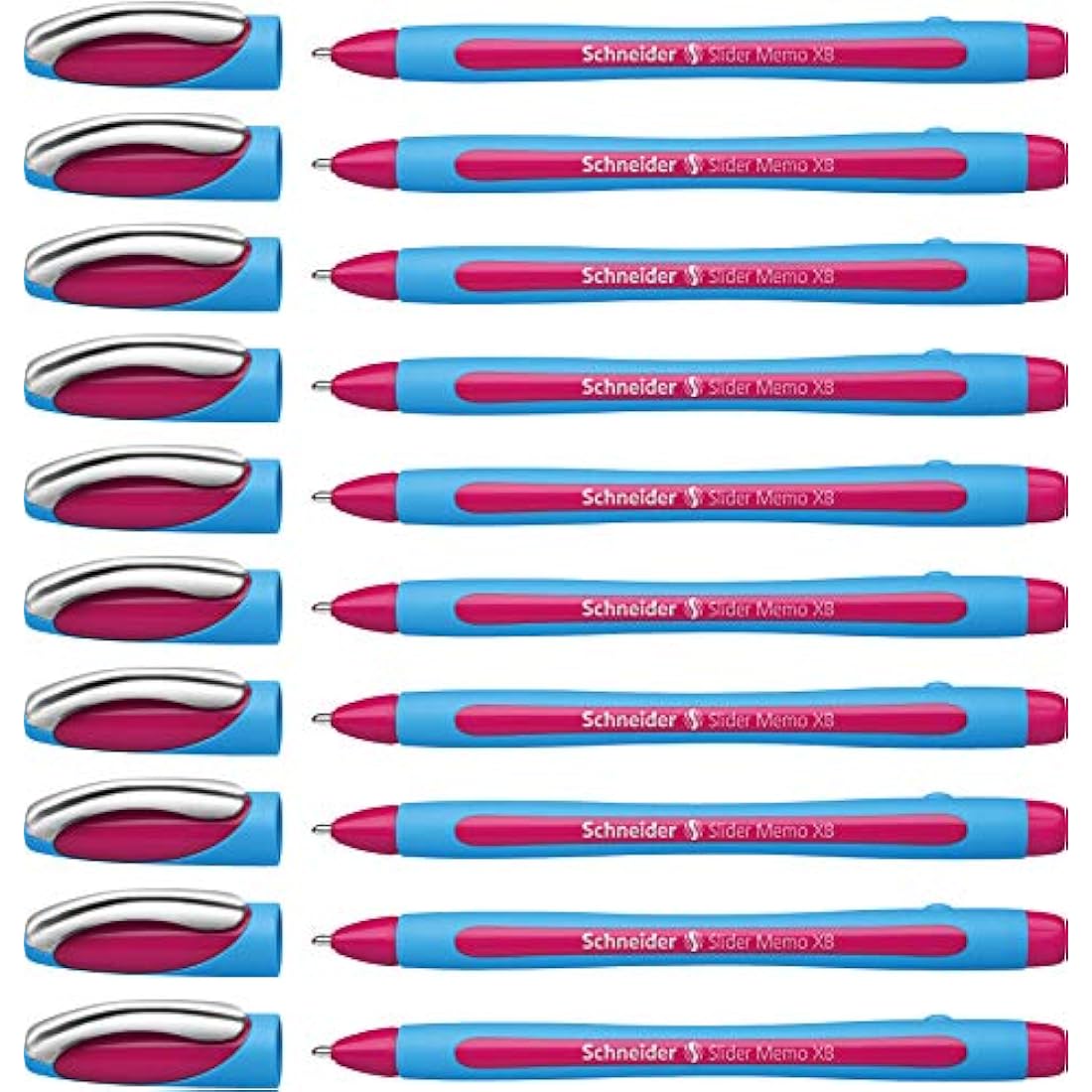 Schneider Slider Memo XB Ballpoint Pen Pink Ink Blue Barrel Pack of 10