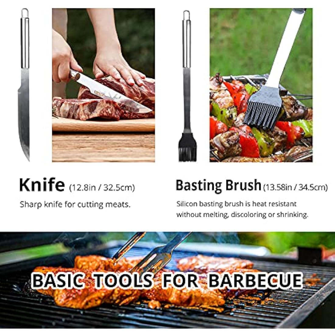 BBQ Utensil Set Stainless Steel Professional Barbecue Accessories Grill Tool with Bag Easy to Carry (9)